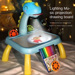 ☃Kids Smart Projector Painting Learning Table With Light &amp; Music Kids Early Education Graffiti Gift Drawing Board Toys