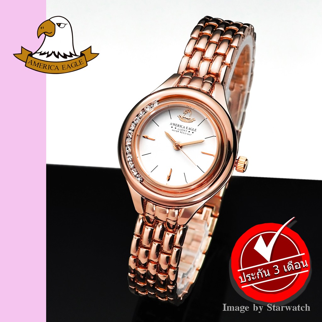 AMERICA EAGLE นาฬิกาข้อมือผู้หญิง สายสแตนเลส รุ่น AE101L - PinkGold/White
