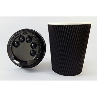 Promotion!! แก้วกระดาษ Black ripple wall paper cup 8oz