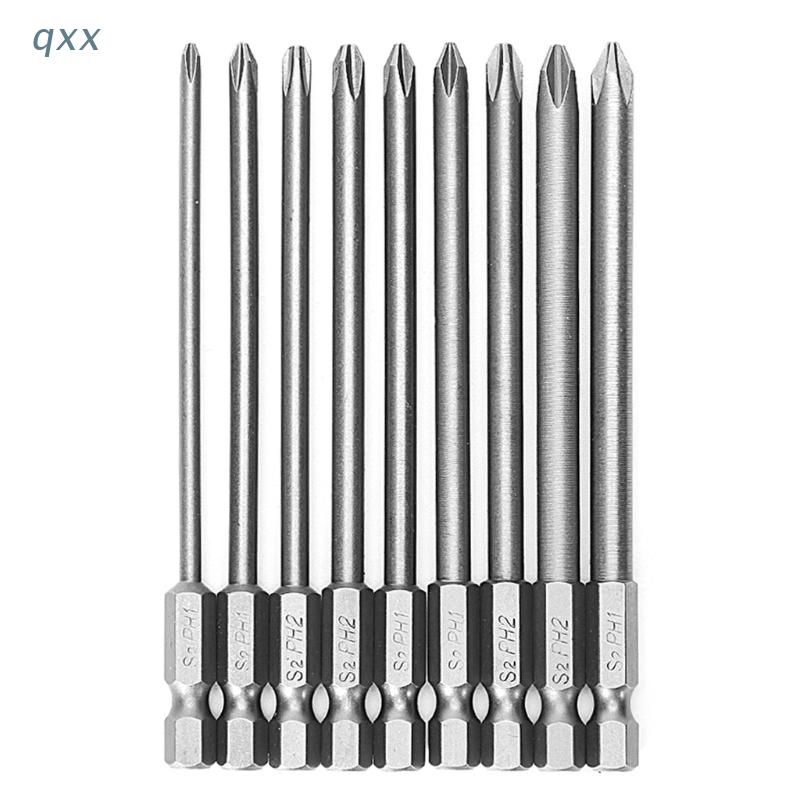 9 Pcs 1/4'' 100mm S2 Magnetic Hex for Cross for Head PH1 PH2 Electric Screwdrive