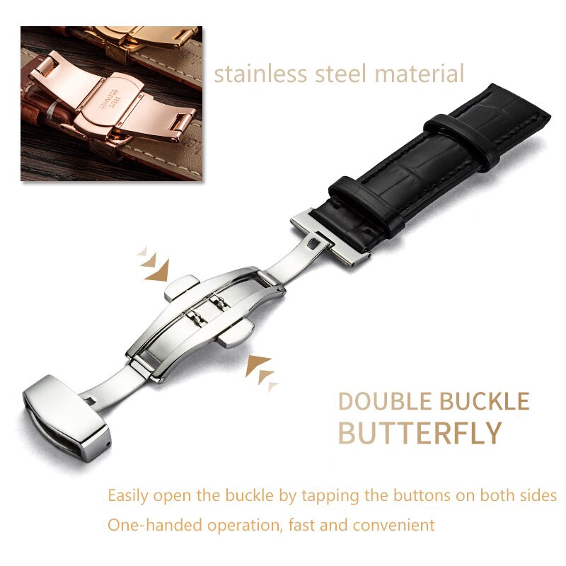 18 19 20 21 22 24mm Genuine Leather Watchband With Double รูปที่ 2