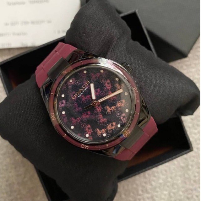(ผ่อน0%) นาฬิกา COACH Coach Preston Multicolor Women's Watch (14503620) สายซิลิโคน สีแดง หน้าปัดลายรถม้า
