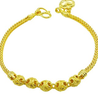 Tfine สร้อยข้อมือ3สลึง7นิ้วสี่เสา5บอลจิกเพชรห้อยหัวใจตัดลายชุบทอง