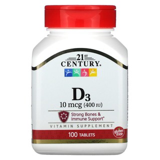 ส่งจากอเมริกา 30 วัน &gt;&gt; 21st Century, Vitamin D3, 10 mcg (400 IU), 100 Tablets บำรุงกระดูก   *** รอไม่ไหว อย่าซื้อ***