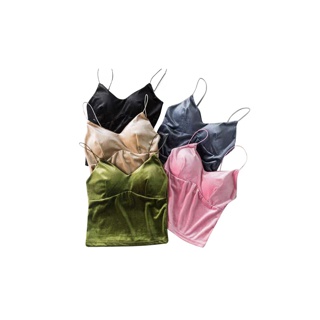 โปรโมชั่น : เสื้อครอป เสื้อสายเดี่ยว ผ้ากำมะหยี่C854