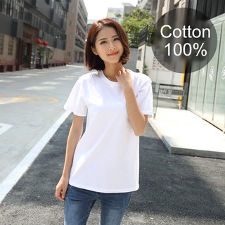 [พร้อมส่ง] เสื้อยืดคอกลม cotton 100%  สีขาวล้วน TS0031