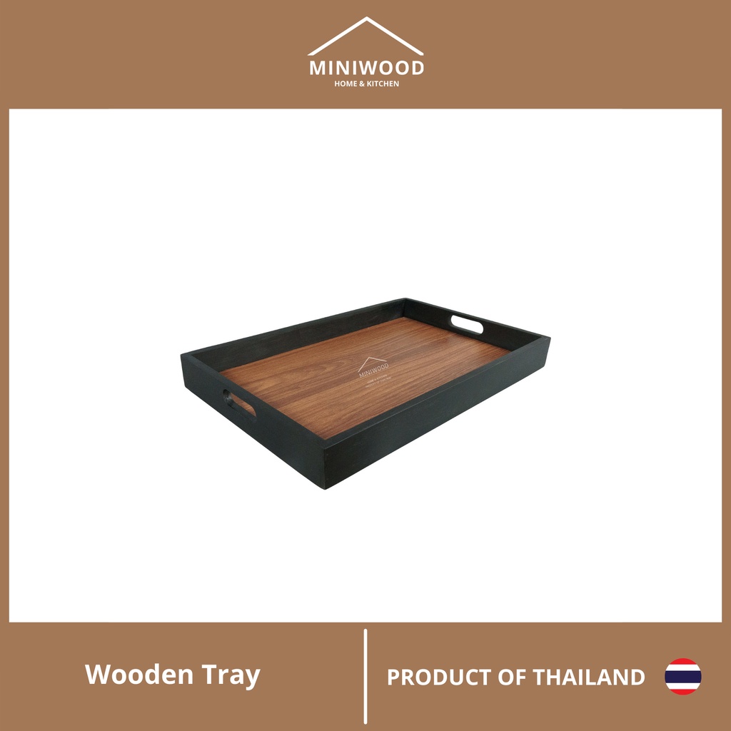 MINIWOOD ถาดเสิร์ฟใหญ่ พื้นหนา ถาดวางของ Wooden Tray ไม้จามจุรี