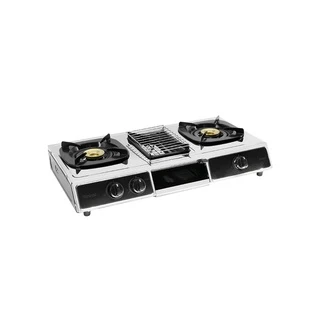 Rinnai เตาแก๊สตั้งโต๊ะ 2 หัว 1 เตาย่าง รุ่น RI-524E เตาแก๊สคู่พร้อมเตาย่างตรงกลาง