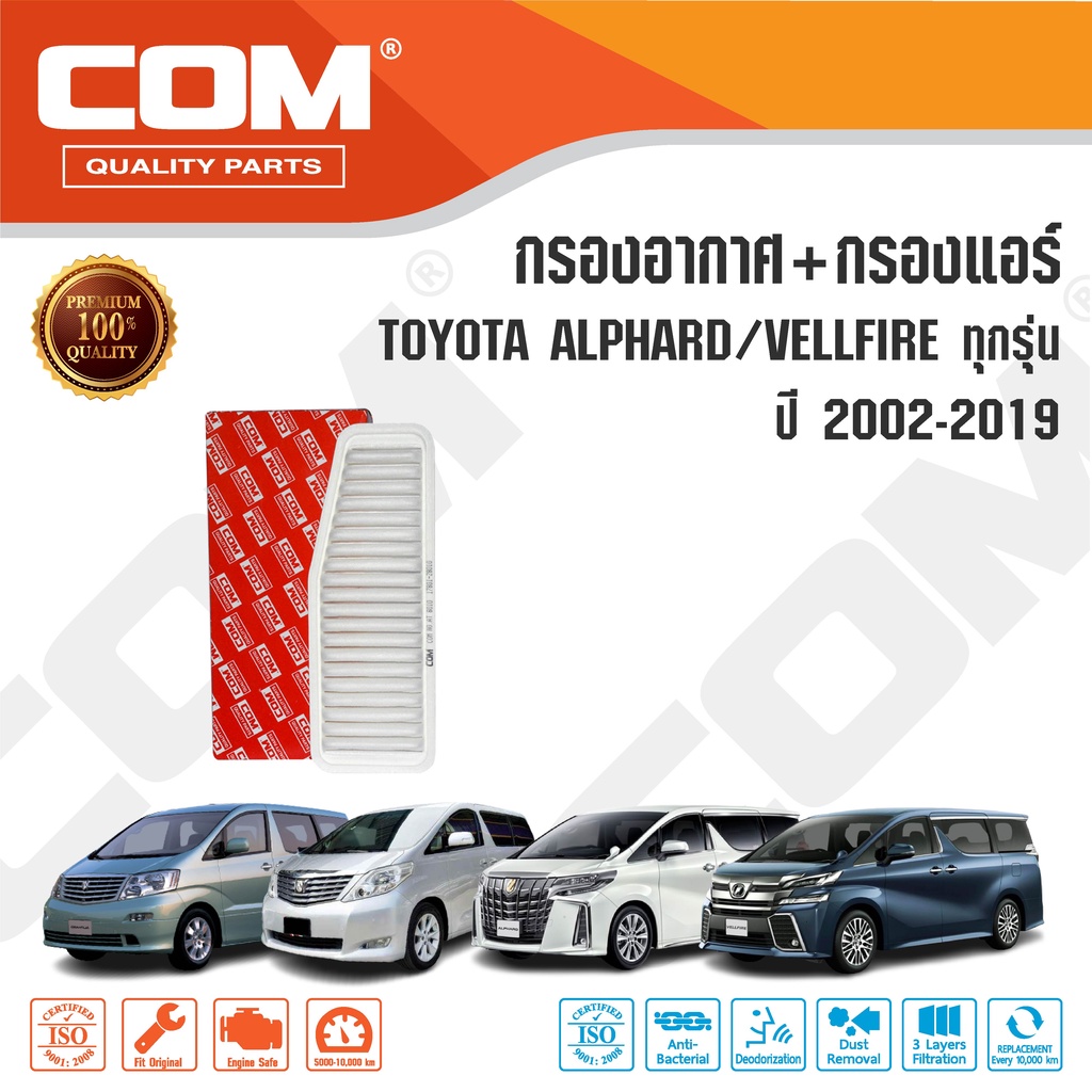 กรองอากาศ กรองแอร์ TOYOTA  ALPHARD อัลพาร์ด, VELLFIRE เวลไฟเออร์ ปี2002-2021,HYBRID, ไส้กรอง COM