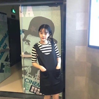 #สินค้านำเข้า Stripe tee and mini black dress