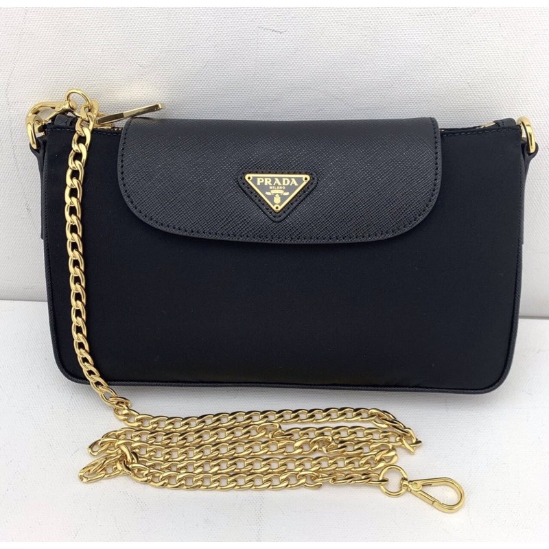 New PRADA Black Women's Tessuto Saffiano Nylon Chain Cross Body Bag Handbag  | Shopee Thailand