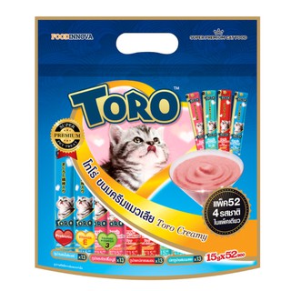 Toro Creamy  Super Premium Pet Treat ขนมครีมแมวเลีย แพ็ค 52 ซอง มี 4 รสชาติในแพ็คเดียว จำนวน 1 แพ็ค