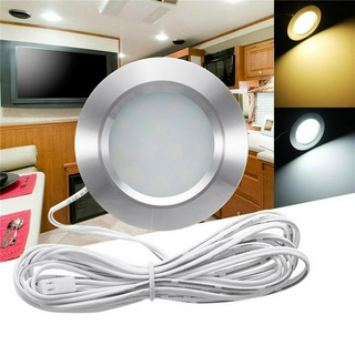 โคมดาวน์ไลท์ 12LED RV Boat โคมไฟเพดานแบบฝัง 12V ไฟ LED รอบบางเฉียบ Camper ไฟภายในดาวน์ไลท์ขนาดเล็กพร้อมสายเคเบิล