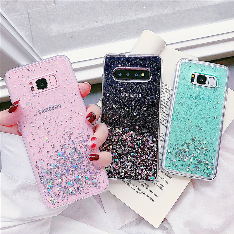เคสโทรศัพท์ประดับเลื่อมแบบนุ่มสําหรับ samsung s8 s9 plus a7 2018 a750 a6s m30 m20 note 9 Note 8
