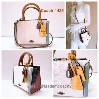 พร้อมส่ง กระเป๋าสะพายข้าง Coach 1426 Micro Zoe Crossbody Purse Colorblock Pebbled Leather Mini Satchel Multicolor ของแท้