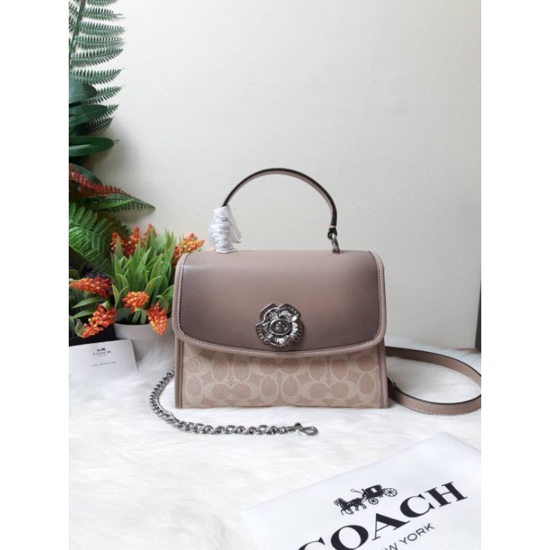 กระเป๋า แบรนด์เนม แท้ COACH PARKER TOP HANDLE WITH TEA ROSE SAND TAUPE