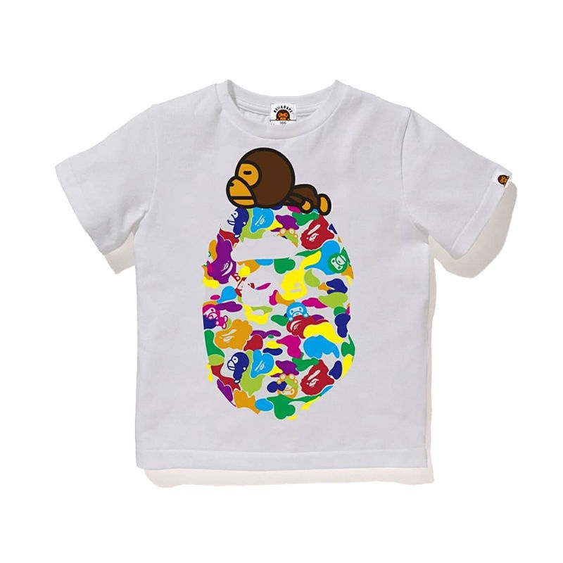 ◙ ✆ BAPE bape☎BEII & BAPE Tide ยี่ห้อ ape-man hericium candy camouflage เสื้อยืดแขนสั้นเด็กเสื้อ