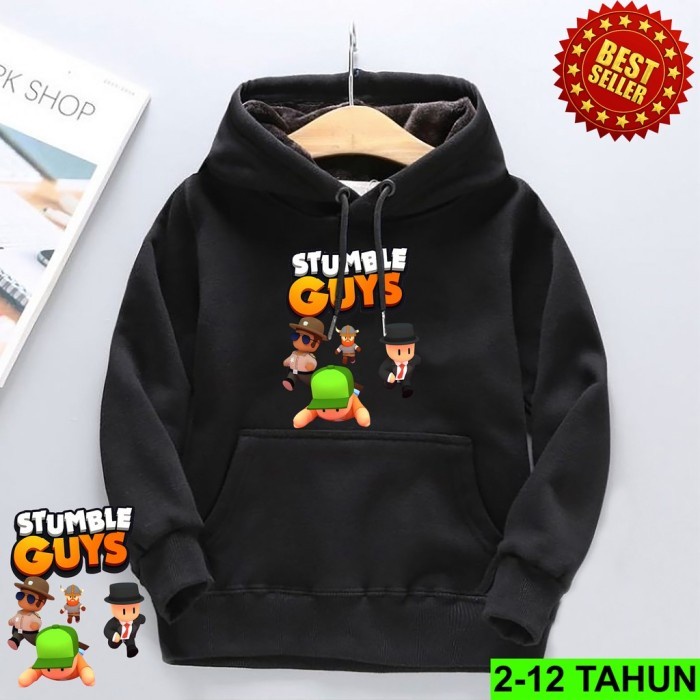 Hitam Stumble Guys เสื้อฮู้ดสําหรับเด็กผู้ชาย เด็กผู้หญิง อายุ 2-12 ปี เสื้อกันหนาว - สีดํา, M