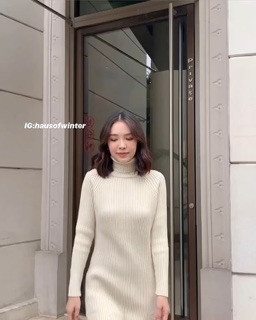 เดรสไหมพรม คอเต่าไหมพรมตัวยาว ถ่ายจากสินค้าจริง