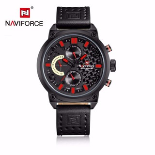 naviforce watch แท้ นาฬิกาข้อมือ สายหนังสีดำ รุ่น NF9068-BRB หน้าปัดใช้งานได้จริงทุกเข็ม