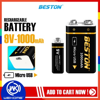 ถ่านชาร์จ 9V BESTON แบตเตอรี่ชาร์จ 9 โวลต์ ความจุแบต 1000mAh แถมสาย USB Micro สามารถกลับมาชาร์จอีกได้ ขนาดเล็ก