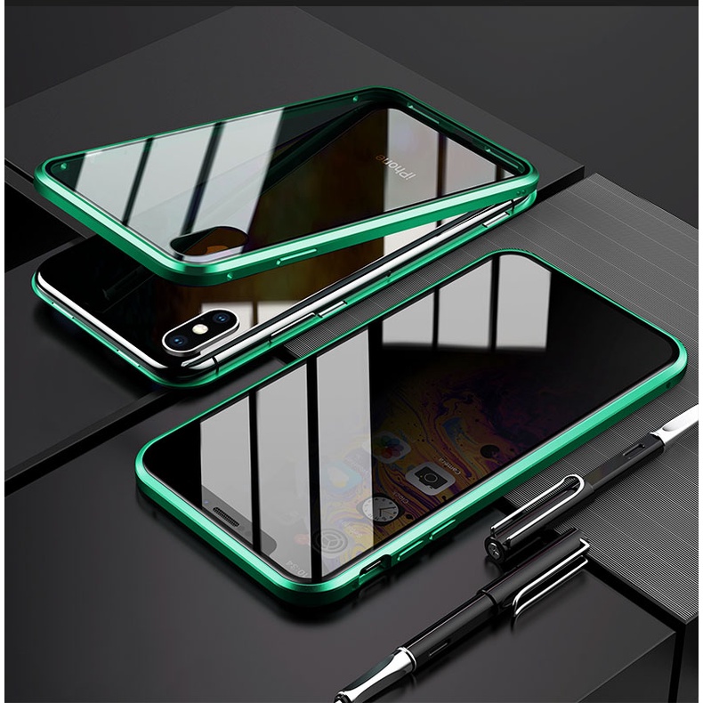 Iphone 16 Pro Max 16 Plus 15 Pro Max 15 Plus 14 Pro Max + เคสโทรศัพท์แม่เหล็กกระจกนิรภัยสองด้านแม่เหล็กโลหะพลิกปกแข็งด้านหน้าและด้านหลัง 360 ปลอกป้องกัน - รูปที่ 6