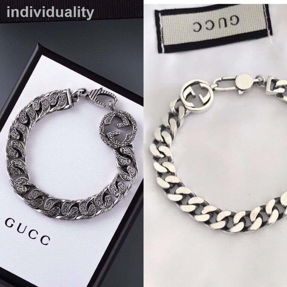 individuality2021Gucci double G สร้อยข้อมือเงิน ญี่ปุ่นและเกาหลีใต้แกะสลักกลวง อารมณ์ สร้อยข้อมือคู่