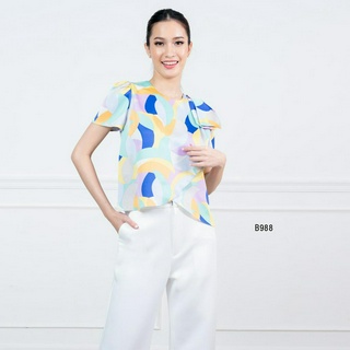 AMILA Blouse AM-B988 วินเทจ แขนสั้น IGPU22-12