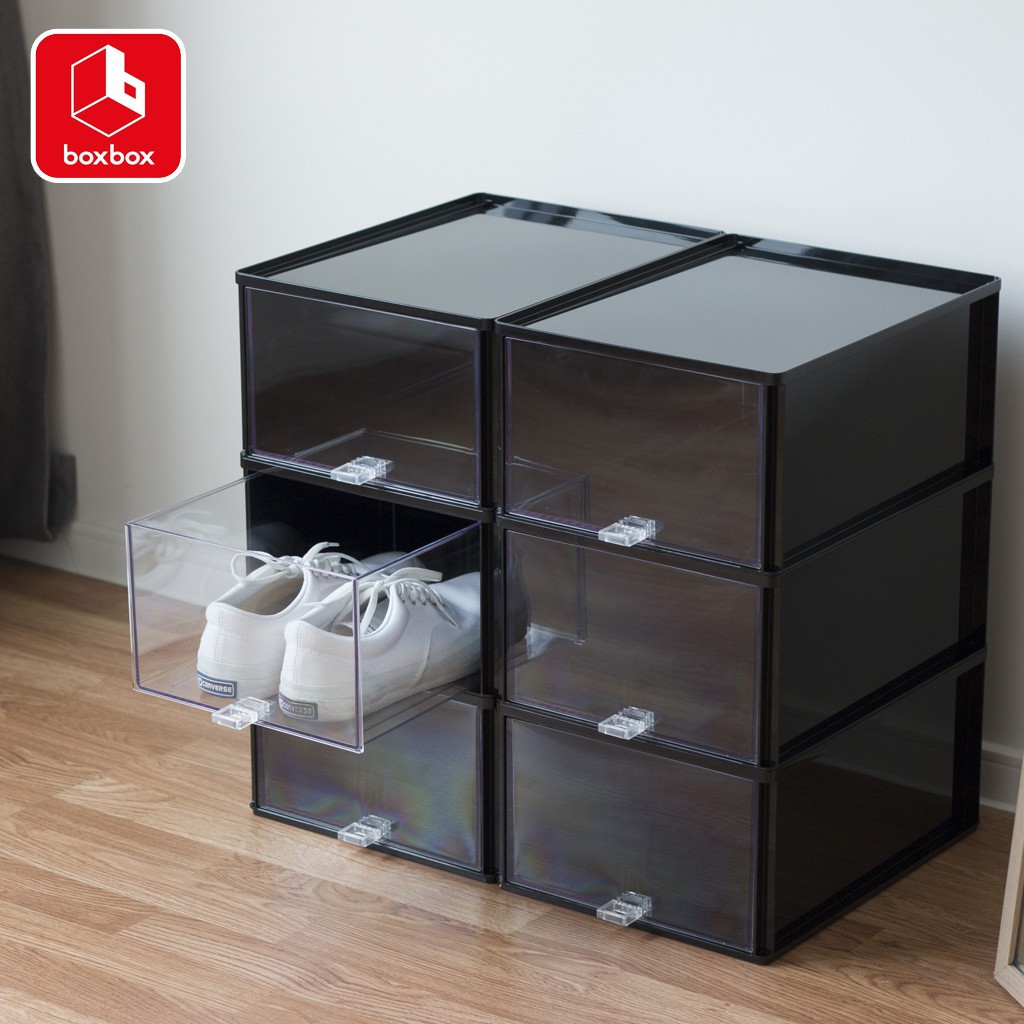 ●∏▩boxbox กล่องรองเท้าแบบลิ้นชักพรีเมี่ยม กล่องดำลิ้นชักใส มีทั้งsizeผู้หญิง-ผู้ชาย