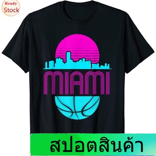 เสื้อยืดยอดนิยม Vintage Miami Florida Cityscape Retro Basketball T-Shirt Mens Womens T-shirts