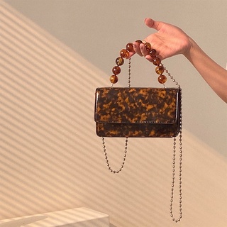 หินอ่อนลูกปัดโซ่กระเป๋าถือกระเป๋าสะพาย Niche Design Retro บุคลิกภาพ Flap Small Square Bag