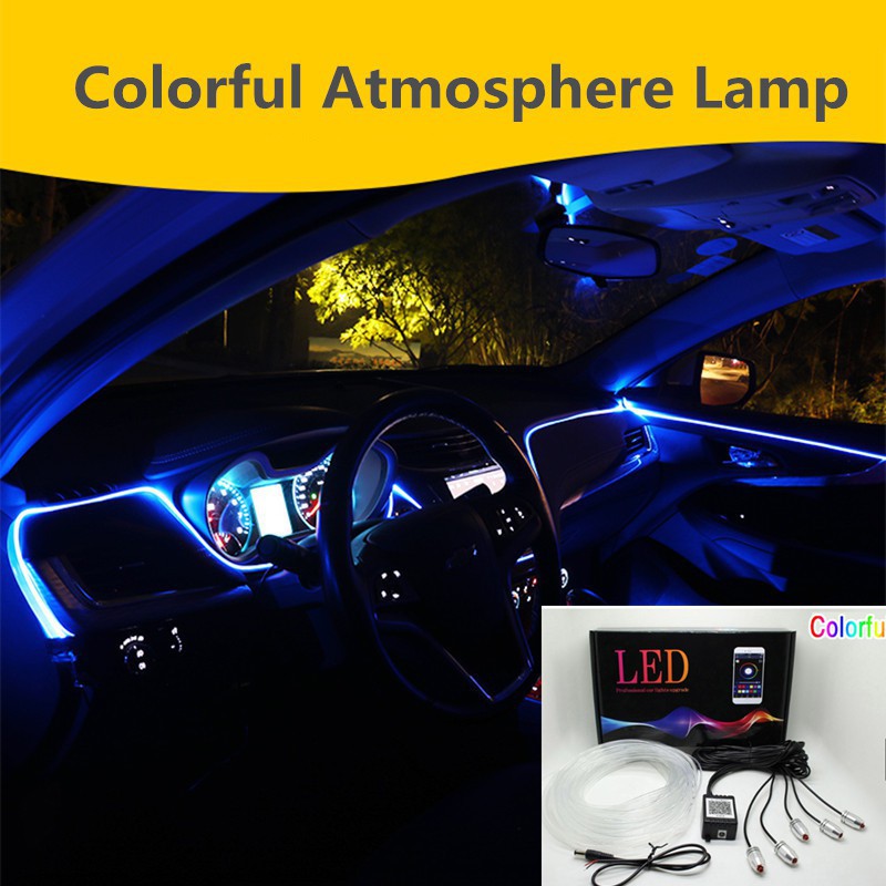 【ฮ่องกงมอเตอร์ซิตี้】1Set APP car interior atmosphere lamp atmosphere light fiber optic cold line strips