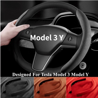 Tesla อุปกรณ์เสริมEasy tall Alcantara Suede Car Steering Wheel Cover For Tesla Model 3 Model Y Accessories Antifur Fit D