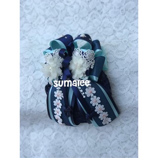 เน็ตติดผม Sumalee งาน Handmade สีน้ำเงิน ดอกไม้สีขาว