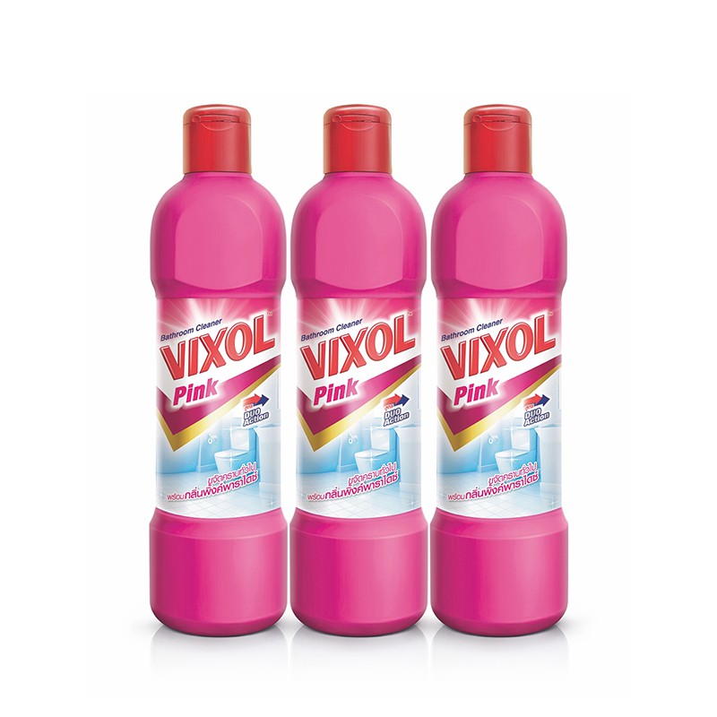 🔥*พร้อมส่ง*🔥 วิกซอล น้ำยาล้างห้องน้ำ กลิ่นพิ้งค์พาราไดซ์ 450 มล. x 3 ขวด Vixol Toilet Cleaner Pink 4