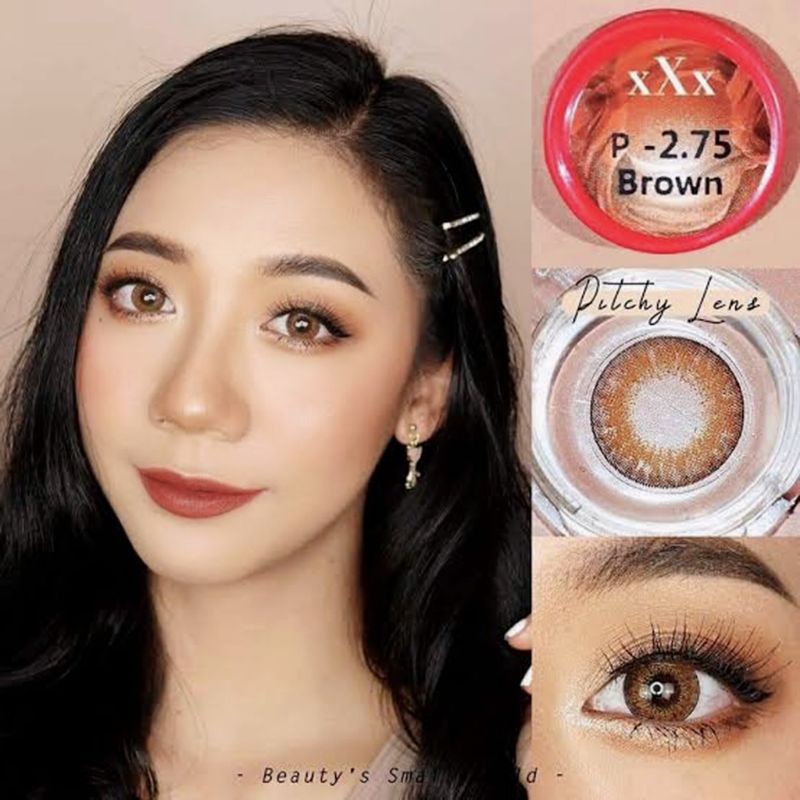 คอนแทคเลนส์ บิ๊กอาย รุ่น XXX มีสีเทา/ตาล/ดำ Gray/Brown/Black มีค่าสายตา (0.00)-(-4.25)