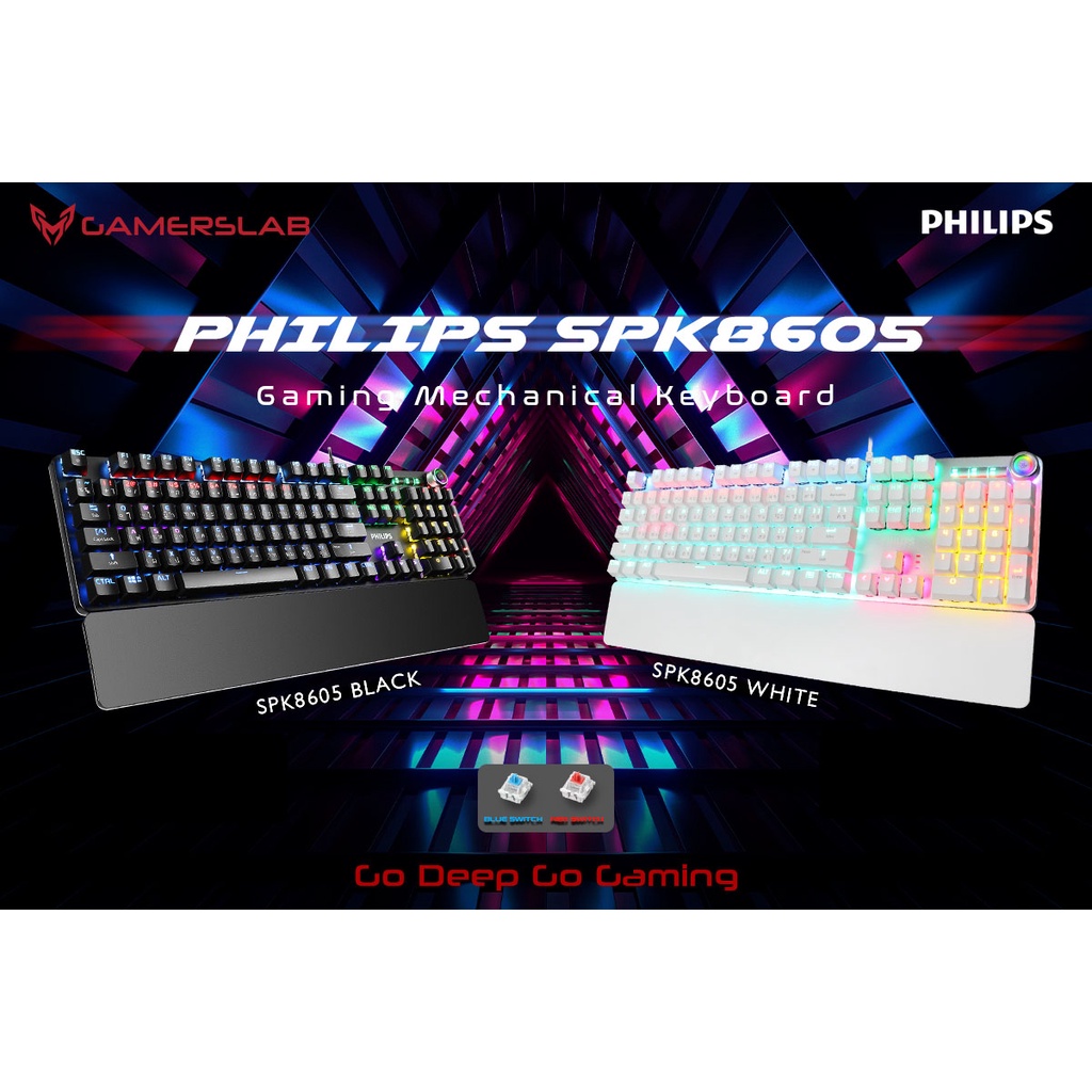 คีย์บอร์ด Philips SPK8605 Mechanical Gaming Keyboard (( WHITE  )) BLUE SWITCH