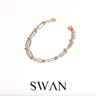 SWAN - Small Chain Stone Bracelet สร้อยข้อมือโซ่เงินแท้ ฝังเพชร cubic zirconia คิวบิกเซอร์โคเนีย