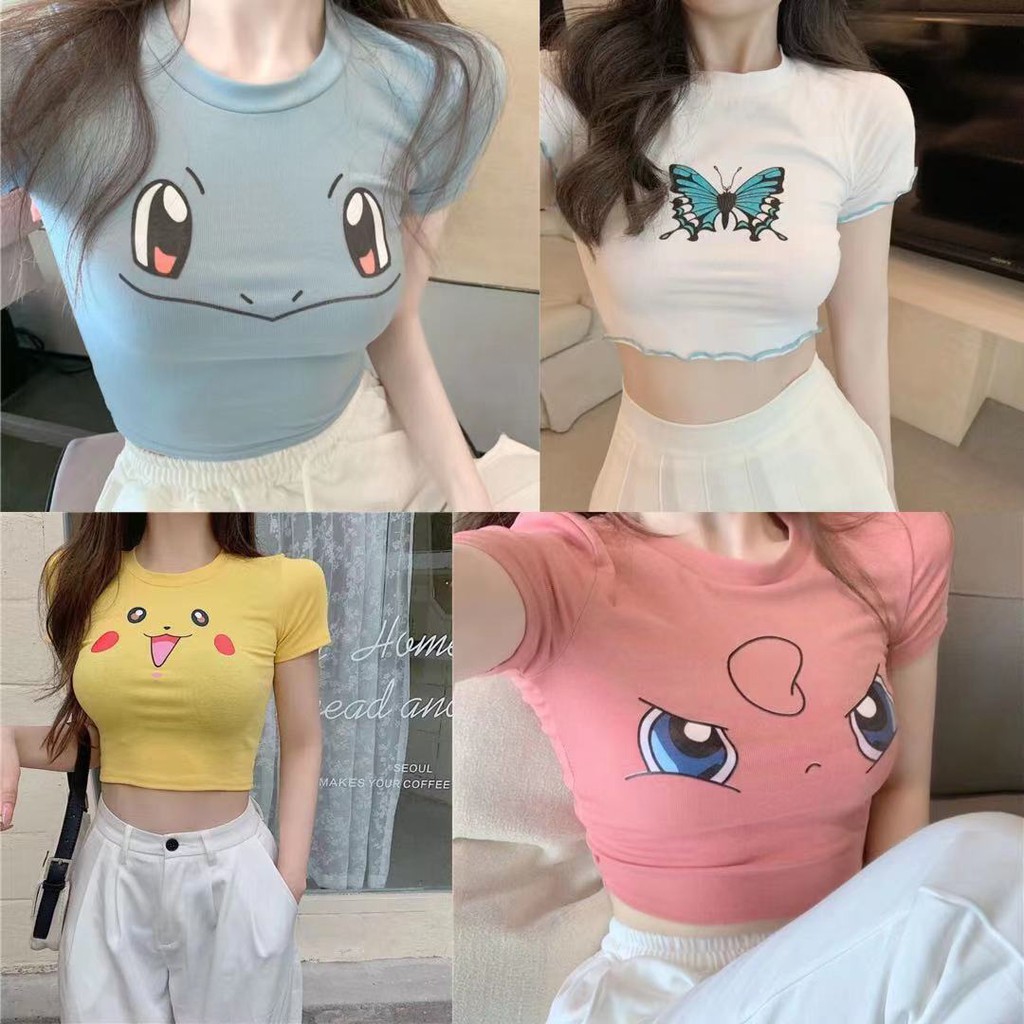 ถูกที่สุด รูปแบบการ์ตูน เสื้อยืดแฟชั่นเกาหลี, ซื้อ จำกัด! เสื้อครอป ท็อ สกรีนลายผีเสื้อมินิมอล แต่งแขนหยัก, เสื้อยืดแขนสั้นไหมพรมคอกลมลายผีเสื้อน่ารัก, ผีเสื้อพิมพ์สั้นหยักด้านบน, เสื้อยืด #เเขนสั้น #เสื้อ body เสื้อยืดหญิงแขนสั้นแบบหลวม