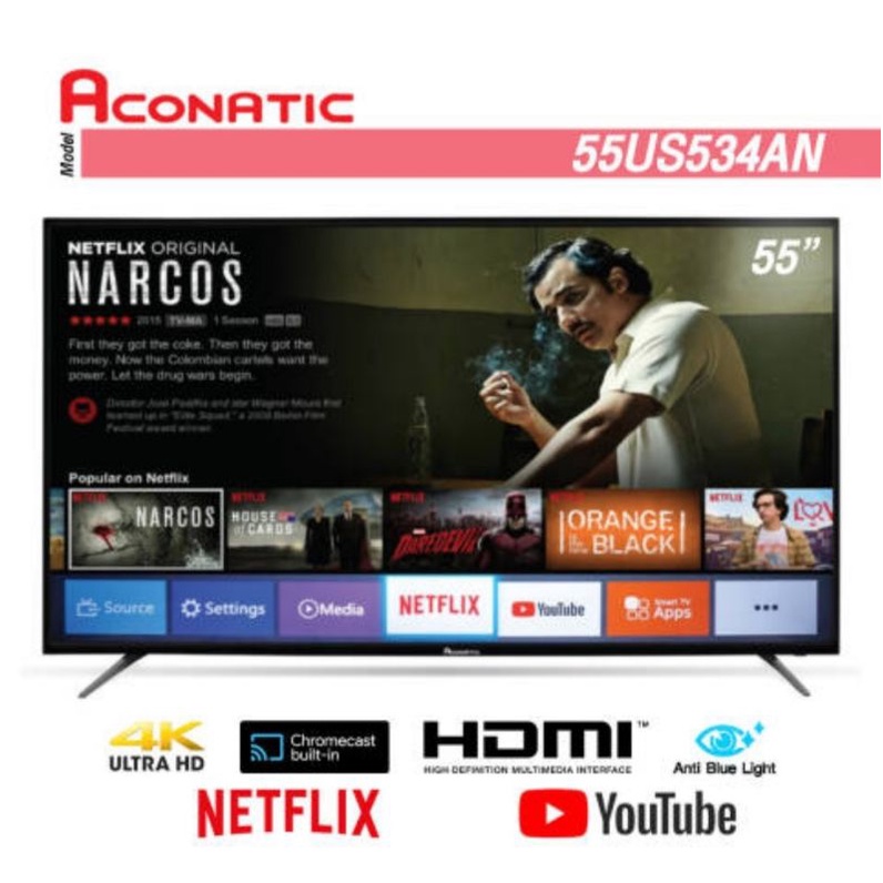 ทีวี TV UHD LED (55,4K,Smart) ACONATIC รุ่น 55US534AN ขนาด 55 นิ้ว สีดำ