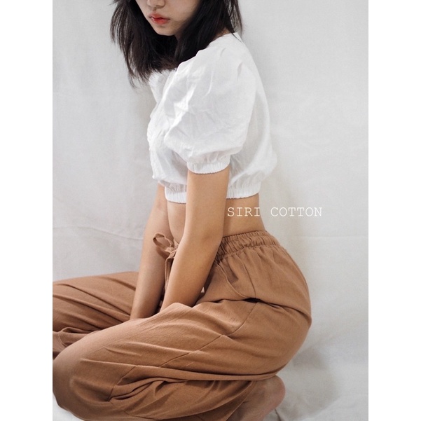 กางเกงขายาวผ้าฝ้ายเอวสูง(เชือกรูดปรับได้จริง)   ยาว 41 นิ้ว - รูปที่ 7