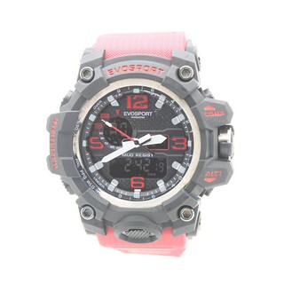 Evosport นาฬิกาชาย สายยาง 2 ระบบ (เข็มและDigital) - ES20007 (Black-Red)