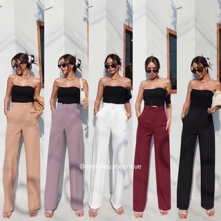 Olivia pants🍷(390฿ฟรีส่ง) รุ่นใหม่สวยมากกก!! กางเกงเอวสูงขายาวทรงขากระบอกตรง ขอบเรียบ เป็นทรงเบสิคที่ ดูผอมเพรียว สวยหรู