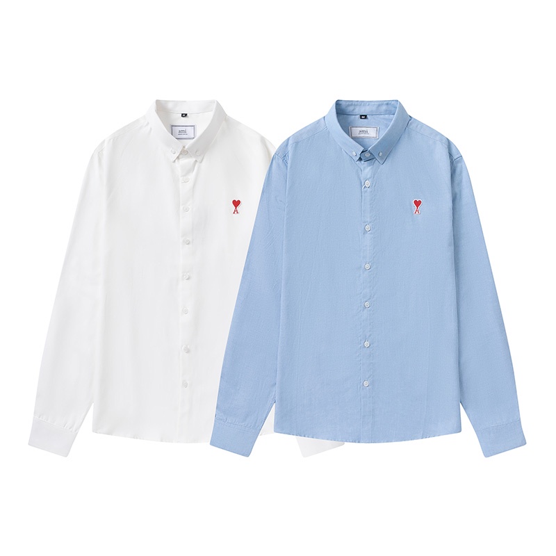 ใหม่ พร้อมส่ง ---A--mi ---- เสื้อเชิ้ต สีพื้น สไตล์เดียวกัน สําหรับผู้ชาย และผู้หญิง