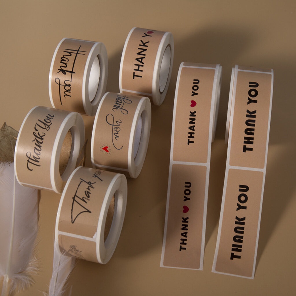 สติ๊กเกอร์ สติ๊กเกอร์ม้วนข้อความ ขอบคุณ ทรงสี่เหลี่ยมพื้นน้ำตาล Thank you - รูปที่ 2