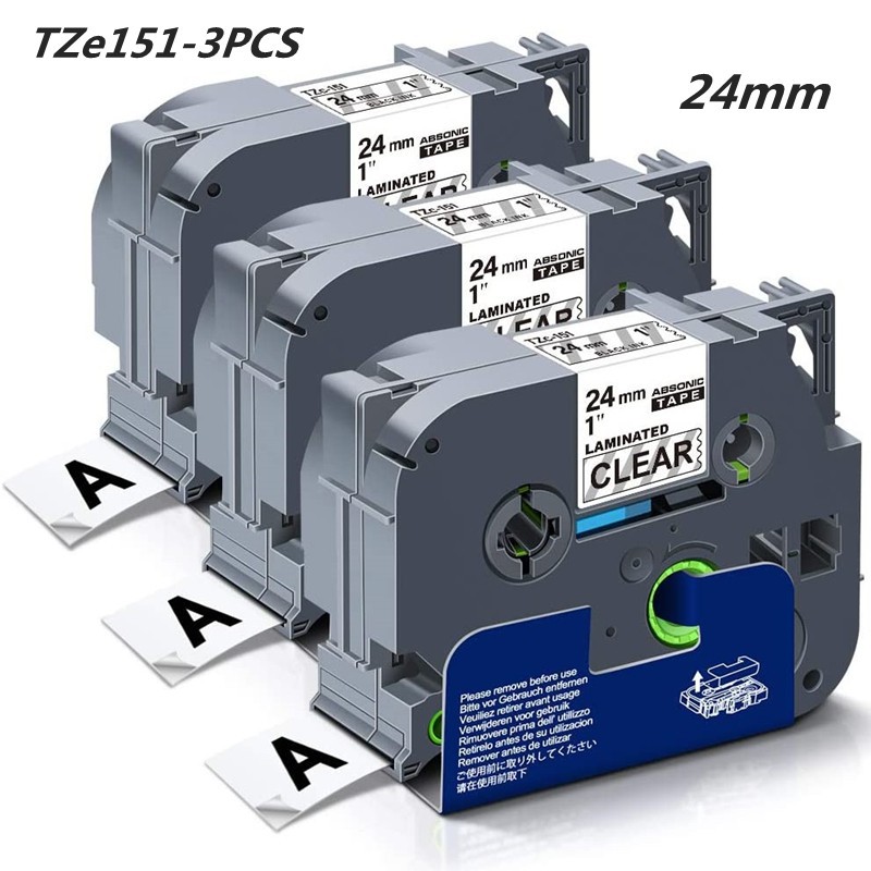 ✈☒✹Tze151 เทปฉลากสีดําใสสําหรับ Pt-D600 Pt-P700 Pt-P710Bt Pt-P950Nw Pt-2430Pc 3 แพ็ค