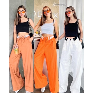 พร้อมส่ง‼️ 2ชิ้น เสื้อกล้ามผ้ายืด + กางเกงขายาว พับช่วงเอวตีเกล็ด ดึงยางซิปกระดุม ผ้าลินิน ใส่สวย เท่ๆ ชิวๆ