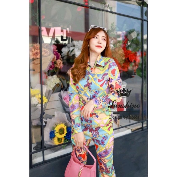 💖พร้อมส่ง💖 ชุดเซ็ท แม่ชม เวอซาเช่ Versace เสื้อและกางเกงขายาว Lady Sunshine มือ1sz.3xl
