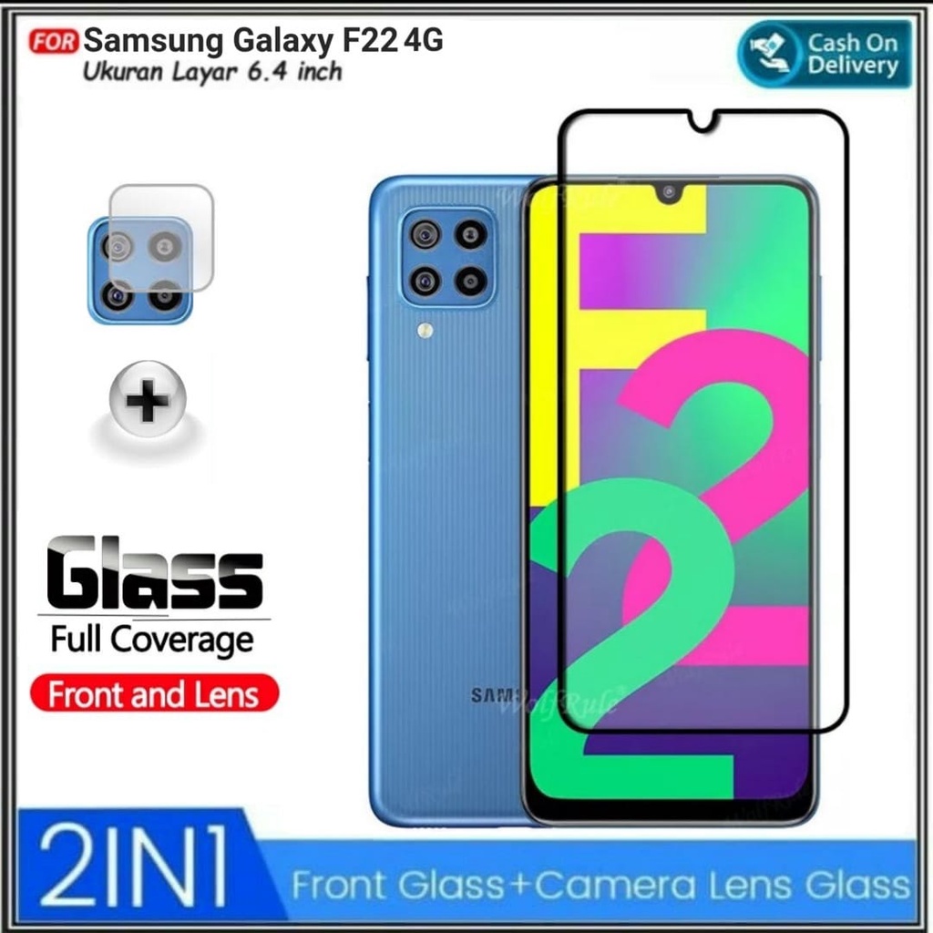 2IN1 กระจกนิรภัย Samsung F22 M22 4G Anti-Scratch Glass Galaxy F22 M22 4G ฟรีกล้องป้องกันรอยขีดข่วน