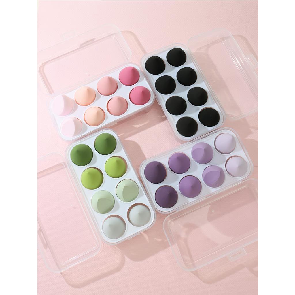 ชุดฟองน้ําแต่งหน้า 8 ชิ้นพร้อมกล่องเก็บของ,ฟองน้ําแต่งหน้าแบบแห้งและเปียกเครื่องปั่นLatex-Free Professionalแต่งหน้าไข่ไร้ที่ติสําหรับครีม,รองพื้นชนิดน้ําและแป้ง